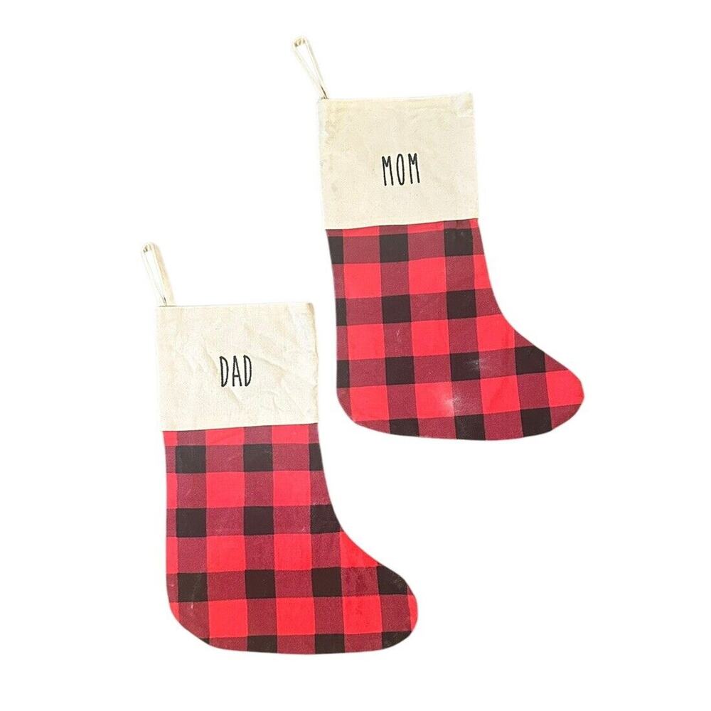 Buffalo Plaid Red Black Check Embroidered Mom & Dad 19.5"‎ Christmas Stockings 2